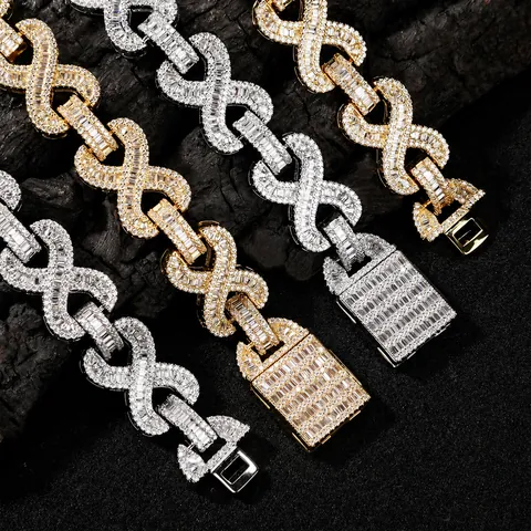 Hip Hop Kupfer Strass Unendlichkeit Gliederkette Gold Silber Iced Out Panzerkette Für Herren Party Schmuck Heavy Metal Accessoire
