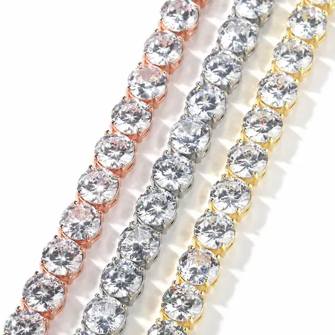 Hip Hop Men Single Row Large Rhinestone Tennis Bracelet Copper Iced Out Fashion Jewelry Gold Silver Rose Gold Plated