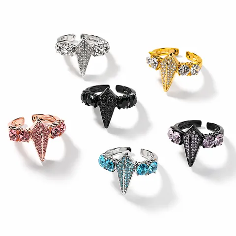 Hip-Hop Strass Legierung Panther Ring Für Herren Übertriebener Offener Verstellbarer Ring Geometrischer Retro-Schmuck