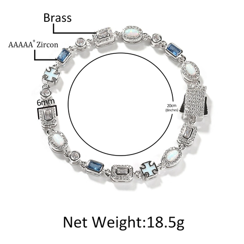 Luxury Brass Hip Hop Cross Bracelet Necklace With Blue Zirconia White Opal Geometric Mixed Links For Women Men Jewelry Gift