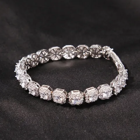 Bracciale Hip Hop Iced Out in Rame con Zircone Quadrato Ottagonale Bling Tennis Link Chain per Uomo Donna Festa Gioielli di Lusso