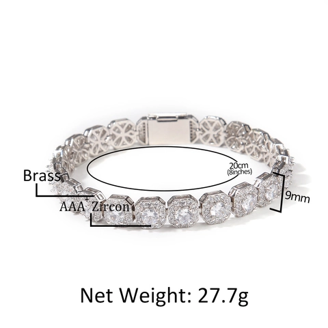 Bracciale Hip Hop Iced Out in Rame con Zircone Quadrato Ottagonale Bling Tennis Link Chain per Uomo Donna Festa Gioielli di Lusso