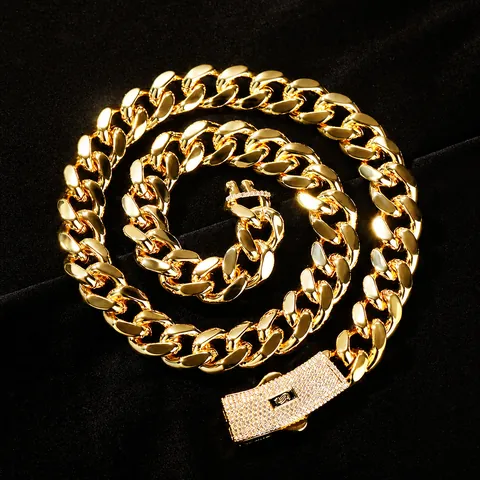 Hip Hop Stainless Steel Cuban Link Chain Necklace For Men Women Iced Out Rhinestone Copper Clasp Gold Silver Jewelry Gift