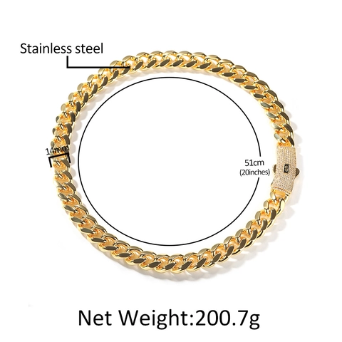 Hip Hop Stainless Steel Cuban Link Chain Necklace For Men Women Iced Out Rhinestone Copper Clasp Gold Silver Jewelry Gift
