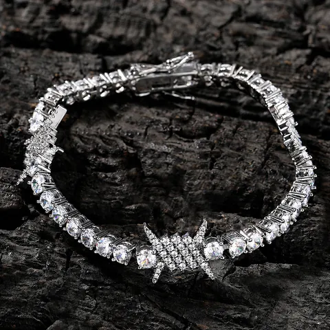 Hip Hop Barbed Wire Tennis Bracelet Iced Out AAAAA Zircon Brass Copper Link Chain Jewelry For Men Women Party