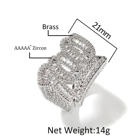 Anello Hip Hop Iced Out Numero 100 in Rame Con Zirconi Placcato Oro Argento Gioielli Street Fashion per Uomo