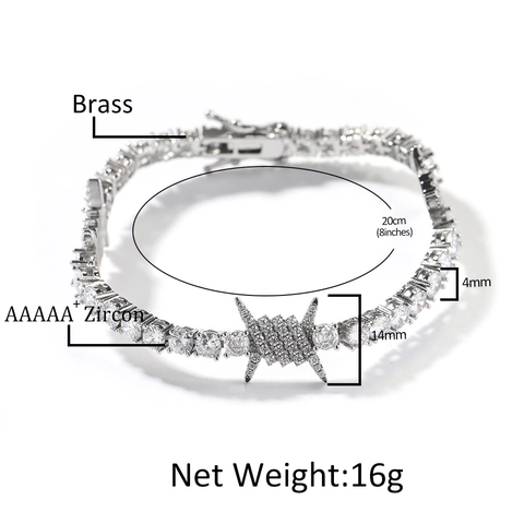 Hip Hop Barbed Wire Tennis Bracelet Iced Out AAAAA Zircon Brass Copper Link Chain Jewelry For Men Women Party