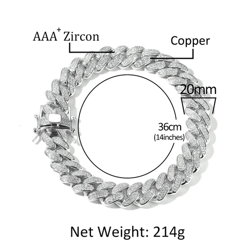 Juego De Joyas Hip Hop Iced Out Para Hombre Cobre 20mm Cadena De Eslabón Cubano Collar Y Pulsera Con Strass Rap Accesorios