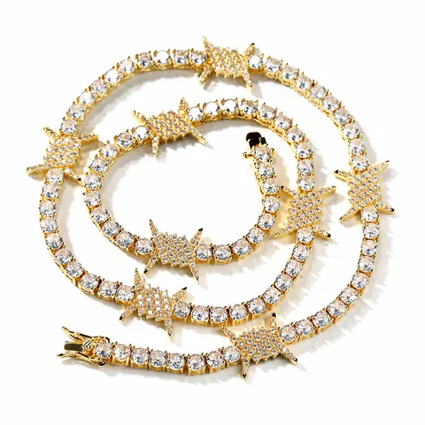 Hip Hop Barbed Wire Tennis Necklace Brass Zirconia Inlaid Iced Out Chain Choker Street Wear Fashion Jewelry For Women Men