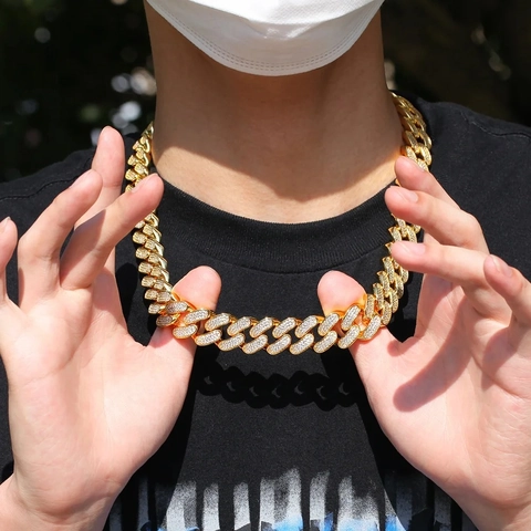 Juego De Joyas Hip Hop Iced Out Para Hombre Cobre 20mm Cadena De Eslabón Cubano Collar Y Pulsera Con Strass Rap Accesorios