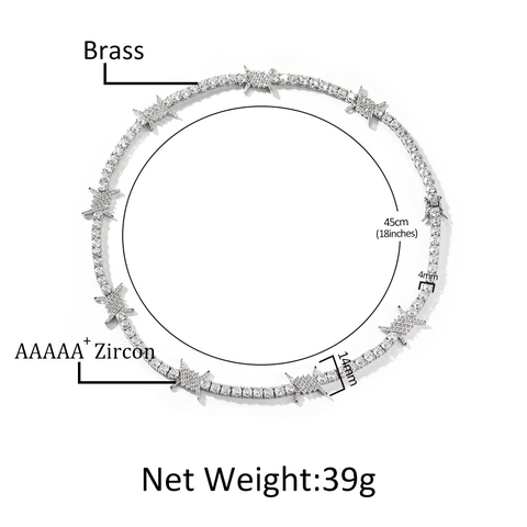 Hip Hop Barbed Wire Tennis Necklace Brass Zirconia Inlaid Iced Out Chain Choker Street Wear Fashion Jewelry For Women Men