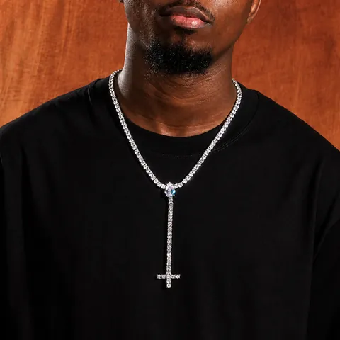 Hip Hop Copper Zirconia Cross Pendant Necklace Pear Water Drop Tennis Chain For Men Women Individual Trend Jewelry Gift