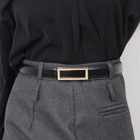 Women Minimalist PU Leather Thin Belt Fashion Gold Metal Buckle Solid Color Waistband For Dresses Jeans Suits Ladies Accessories