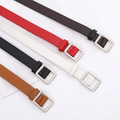 Ceinture Femme Vintage en Similicuir Sans Trou Boucle Carrée en Alliage Réglable Minimaliste Mode pour Jeans Pantalon