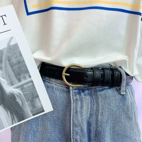 Cintura Sottile in Ecopelle Vintage da Donna Moda Minimalista Stile Coreano Fibbia ad Ardiglione in Lega Cinturino Casual per Jeans