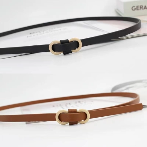 Ceinture Étroite en Similicuir pour Femmes Sangle de Taille Minimaliste Avec Boucle à Double Anneau en Alliage Doré pour Robes Chemises Bijoux