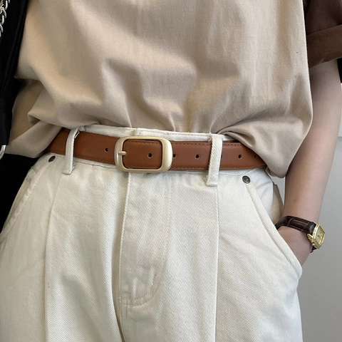 Women's Genuine Split Cowhide Leather Belt Fashion Retro Alloy Pin Buckle Waist Strap For Jeans Elegant Daily Commute Accessory