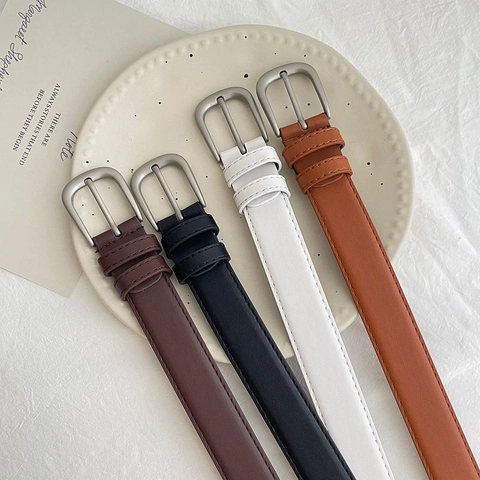Damen Minimalistischer Kunstleder Gürtel Mode Legierung Dornschließe Schmaler Gürtel Für Jeans Kleider Casual Büro Accessoire