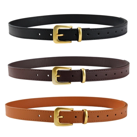 Ceinture en Similicuir Rétro Mode pour Femmes Hommes Vintage Boucle à Ardillon en Alliage d'Or Sangle de Taille Polyvalente pour Jeans Pantalons