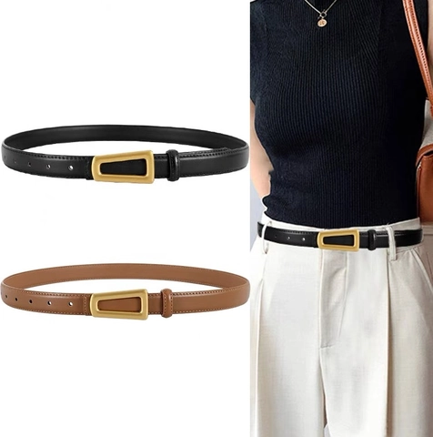 Cintura Sottile da Donna in Ecopelle Minimalista Fibbia Geometrica in Lega Vintage Regolabile per Jeans Abiti Cinturino Donna