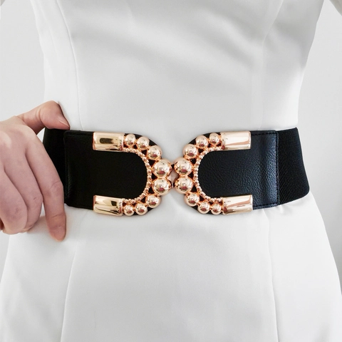 Vintage Damen Breiter Elastischer Taillengürtel Retro Mode Korsett Gürtel Mit Legierung Rose Gold Schnalle Für Kleid Mantel