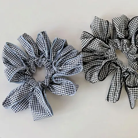 Scrunchie Grande in Tessuto Gingham Stile Coreano Fiocco Elastico per Capelli Accessorio per Capelli Vintage Donna Ragazze