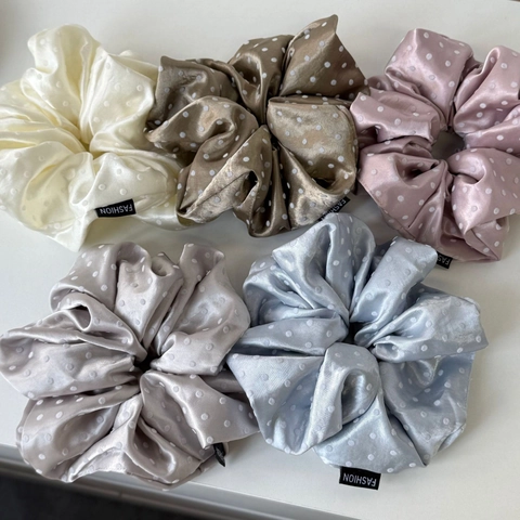 Polka Dot Satin Scrunchie Large Elastic Hair Tie Flocked Satin Like Band For Women Minimalist Korean Style Hair Accessory