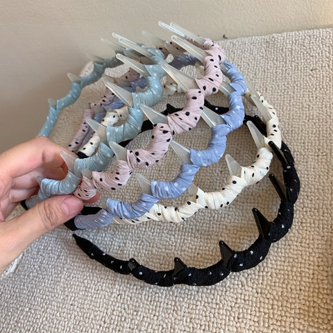 Polka Dot Wellen Stirnband Mit Kamm Stoffumwickelt Rutschfest Haarreif Für Damen Make-up Gesichtswäsche Koreanisch Haarschmuck