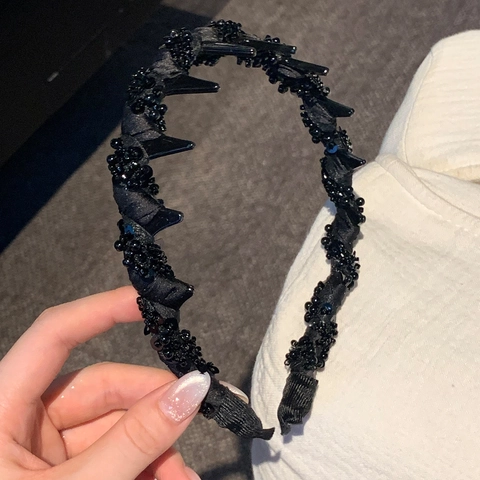 Handgemaakte Haarband Met Kralen En Lovertjes Voor Dames Gothic Punk Spikes Golvende Haarband Koreaanse Stijl Antislip Hoofddeksels