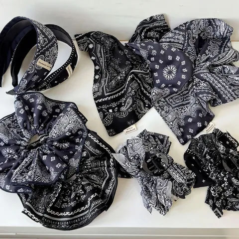 Vintage Paisley Print Stof Haaraccessoires Marineblauw Zwart Strik Hoofdband Scrunchie Haarklem Sjaal Voor Dames Dagelijks