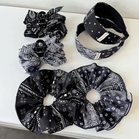 Vintage Paisley Print Stof Haaraccessoires Marineblauw Zwart Strik Hoofdband Scrunchie Haarklem Sjaal Voor Dames Dagelijks