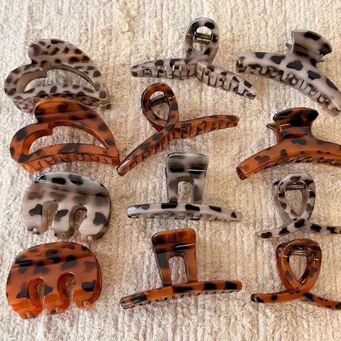 Vintage Luipaardprint Schildpad Haarklemmen Voor Vrouwen Grote Haarklemmen Van Acetaat Plastic Haaraccessoires