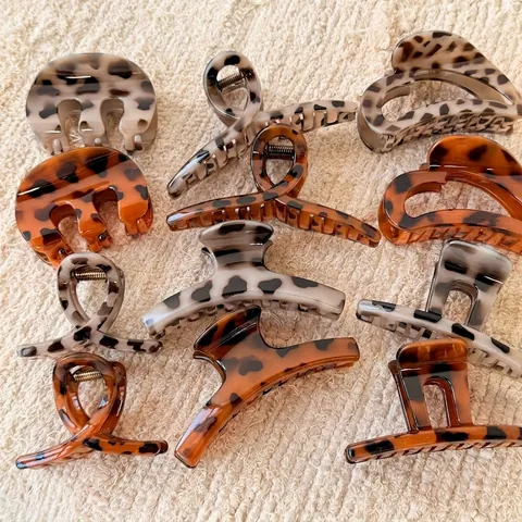 Vintage Luipaardprint Schildpad Haarklemmen Voor Vrouwen Grote Haarklemmen Van Acetaat Plastic Haaraccessoires