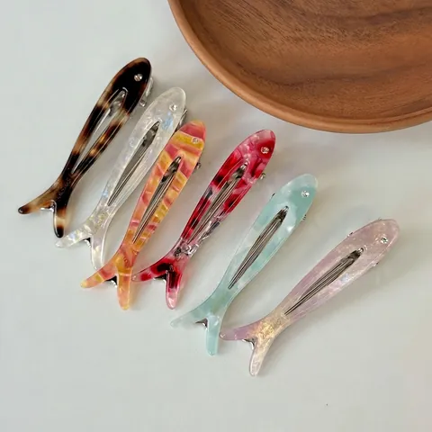 Sweet Acetate Pattern Small Fish Duckbill Clip For Women Handmade Rhinestone Eye Hair Accessories Niche Design Hair Clip