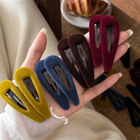 Vintage Velvet Water Drop Hair Clip Minimalist Flocking BB Snap Clip For Women Girls Daily Hair Styling Accessories