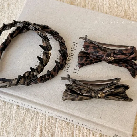 Accessori Per Capelli Eleganti Da Donna Con Fermaglio Per Capelli A Fiocco Con Stampa Leopardata E Cerchietto In Raso