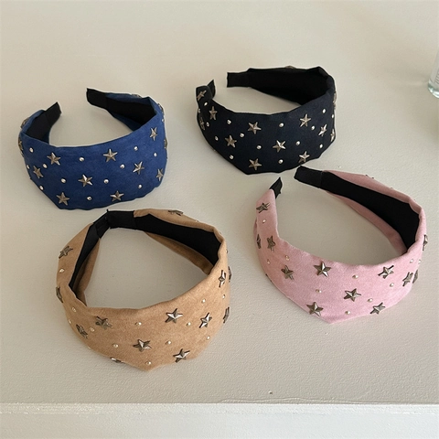 Cerchietti Larghi Vintage con Borchie a Stella per Donna in Tessuto Simil Scamosciato Accessori Capelli Retro Punk per Uso Quotidiano