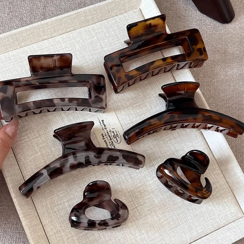 Pinza per Capelli Vintage in Resina Tartarugata per Donna Grande Clip a Granchio Rettangolare Geometrica Eleganti Accessori Francesi