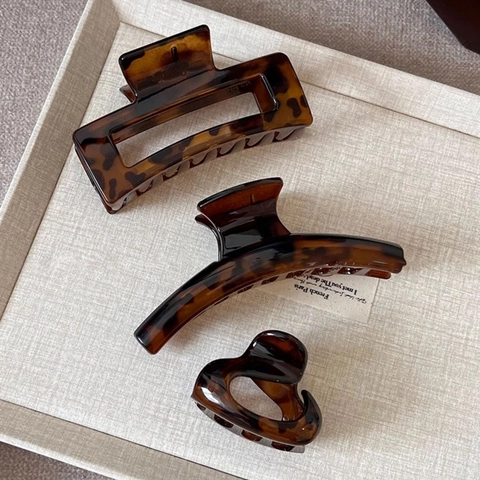 Pinza per Capelli Vintage in Resina Tartarugata per Donna Grande Clip a Granchio Rettangolare Geometrica Eleganti Accessori Francesi