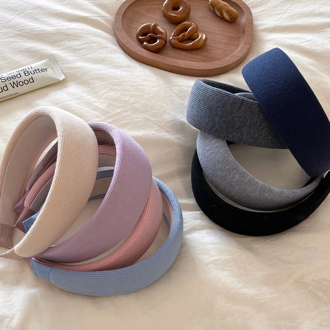 Diadema Acolchada de Punto Crema Simple de Estilo Coreano Banda para el Cabello de Esponja Elegante Accesorios para Mujer