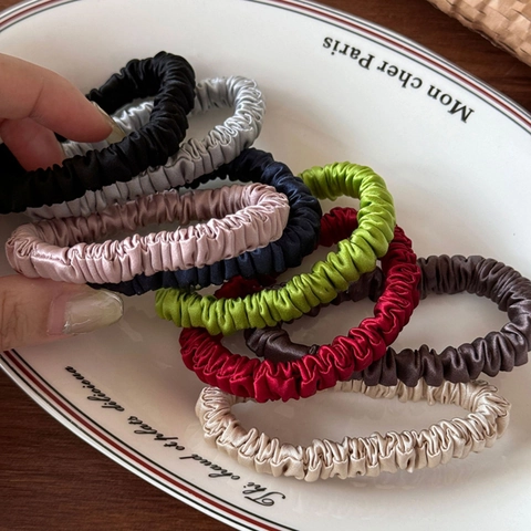 Handmade Silk Scrunchies High Elastic Solid Color Hair Ties Elegant Silk Hair Rings For Women Fashion Hair Accessories