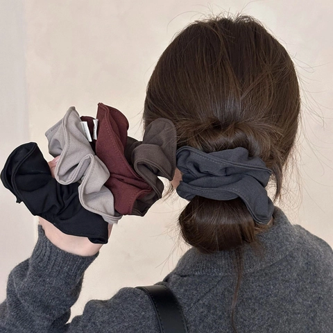 French Retro Fabric Pleated Scrunchies For Women Handmade Large Hair Rings Minimalist Elastic Hair Ties Fashion Headwear Accessories