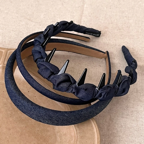 Retro Denimblauer Haarreif Für Damen Gepolstertes High Top Mode Haarband Gesicht Waschen Haarschmuck Denim Stoff Haarreif
