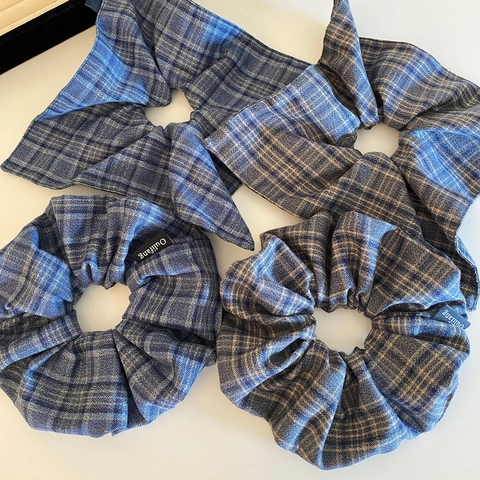 Scrunchie Vintage a Quadri Blu per Donna Stile Coreano Lacci per Capelli in Tessuto Elegante Fiocco a Quadri Accessori Capelli