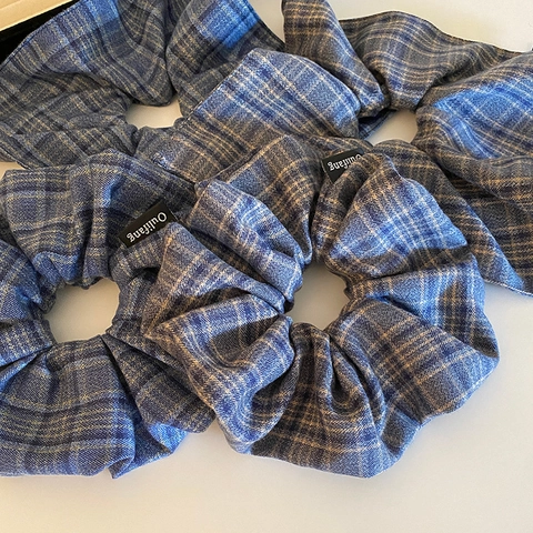 Scrunchie Vintage a Quadri Blu per Donna Stile Coreano Lacci per Capelli in Tessuto Elegante Fiocco a Quadri Accessori Capelli