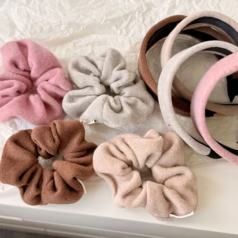 Set di Elastici in Morbido Peluche e Cerchietti Spessi Autunno Inverno Tinta Unita in Pelliccia Sintetica per Donna