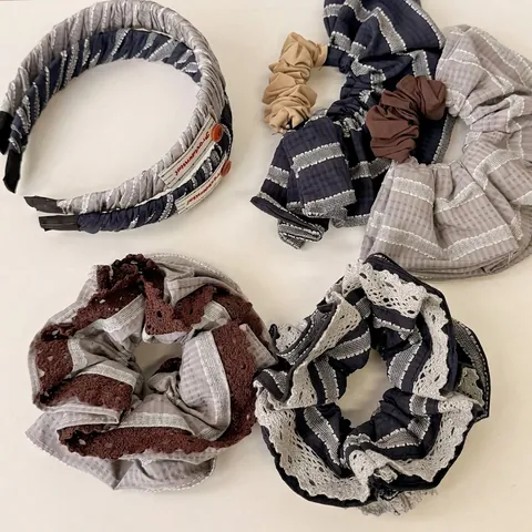 Vintage Cotton Stripe Scrunchie Handmade Hair Claw Clip Contrast Color Headband Elegant Korean Style Hair Accessories For Women