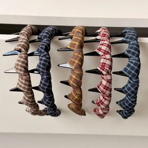 Plaid Plastic Headband With Teeth Anti-Slip Korean Style High Cranium Top Hair Band Fashion Hair Accessories For Women