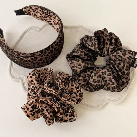 Conjunto de Coletero y Diadema con Estampado de Leopardo Vintage y Diamantes de Imitación Accesorios de Moda para el Cabello para Mujer Decoración Diaria