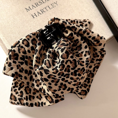 Pinza per Capelli da Donna con Fiocco in Tessuto Leopardato Clip a Squalo Vintage di Fascia Alta Accessorio per Capelli